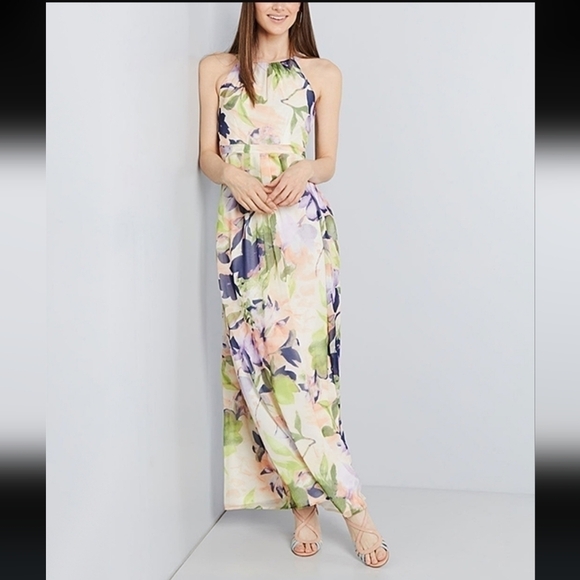 Modcloth Pastel Floral Maxi Dress with High Neckline, Sleeveless, Size Medium - Picture 1 of 12
